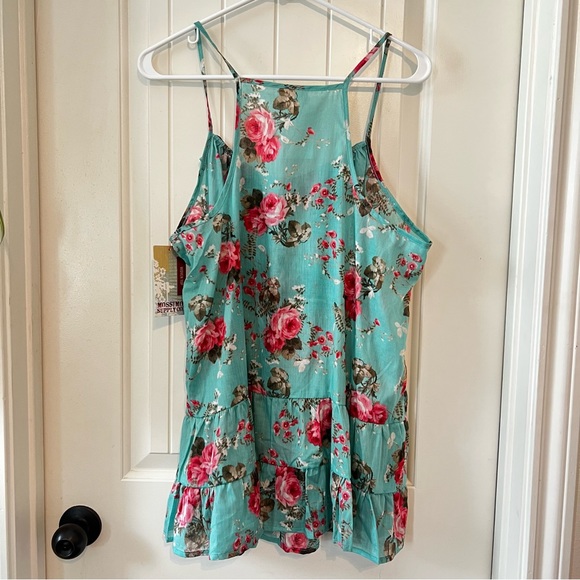 Mossimo Teal Turquoise Blue Pink Floral Tiered Ruffle Spaghetti Strap Tank NWT - Picture 3 of 8